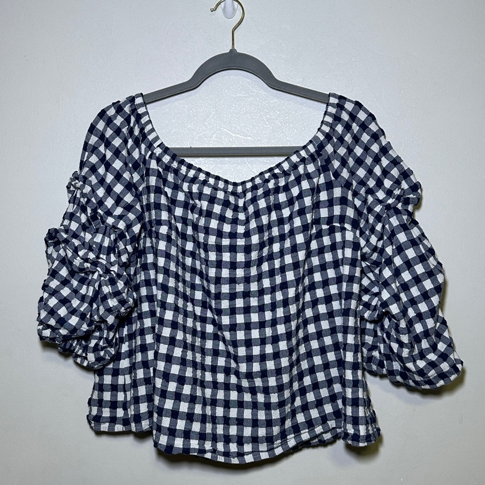 Lane Bryant Classic Gingham Short Sleeve Top Preppy Picnic Vacation Boho